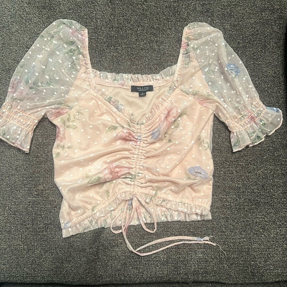 Vintage ruched front short sleeve blouse